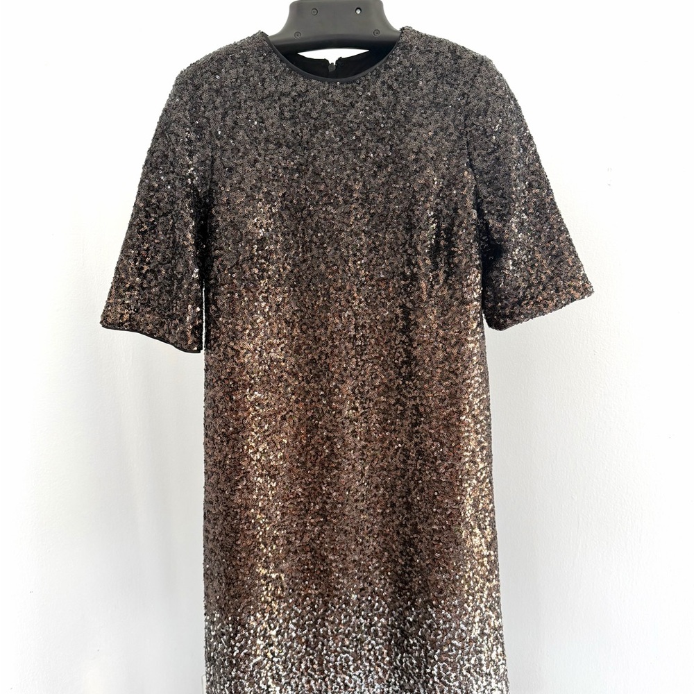 Glamorous Sequin Midi Dress in Black and Gold